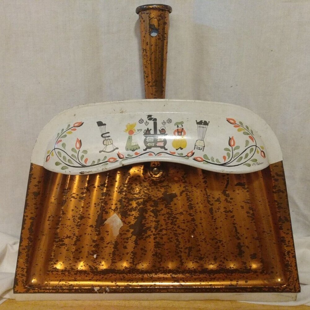 Vintage JV REED Metal Dust Pan M. Taber Dutch Amish Folk Design Copper Color